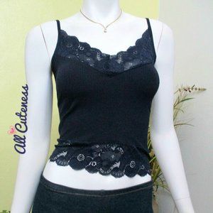 Active Basic Navy Lace Trim Cami Top Size S